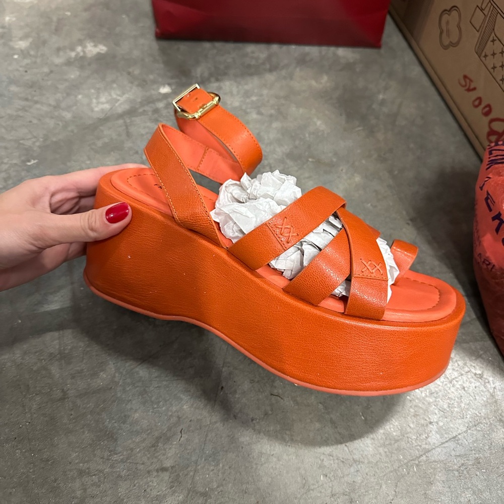 Free People Vibrant Orange Platform Sandals